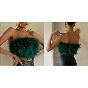Club L London Dream Daze | Green Feather Bandeau Crop Top Size 10